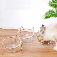 cat bowl pet feeding and water feeding double bowl tilting high feet stand single bowl glass cat and dog feeding pet supplies