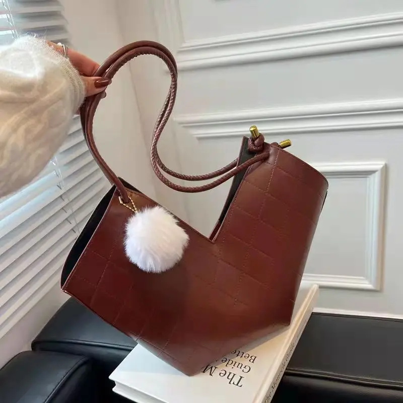 

Женская сумка на плечо в клетку, однотонная вместительная дизайнерская универсальная сумка-тоут, Осень-зима 2021