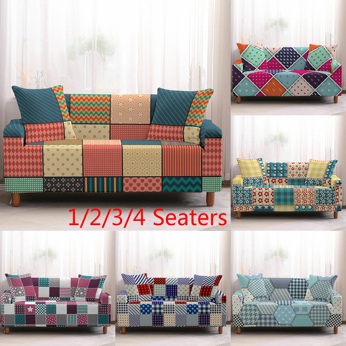 

Эластичный чехол для дивана из спандекса с геометрическим рисунком, облегающие полноразмерные Чехлы для дивана в гостиную, секционный чехо...