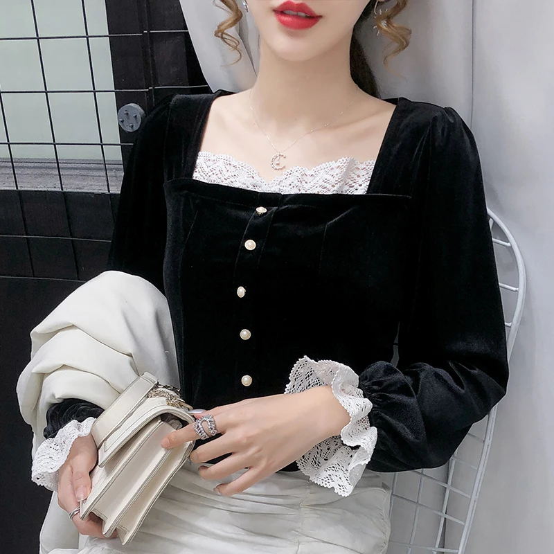 Модная женская блузка COIGARSAM во французском стиле с пышными рукавами и квадратным