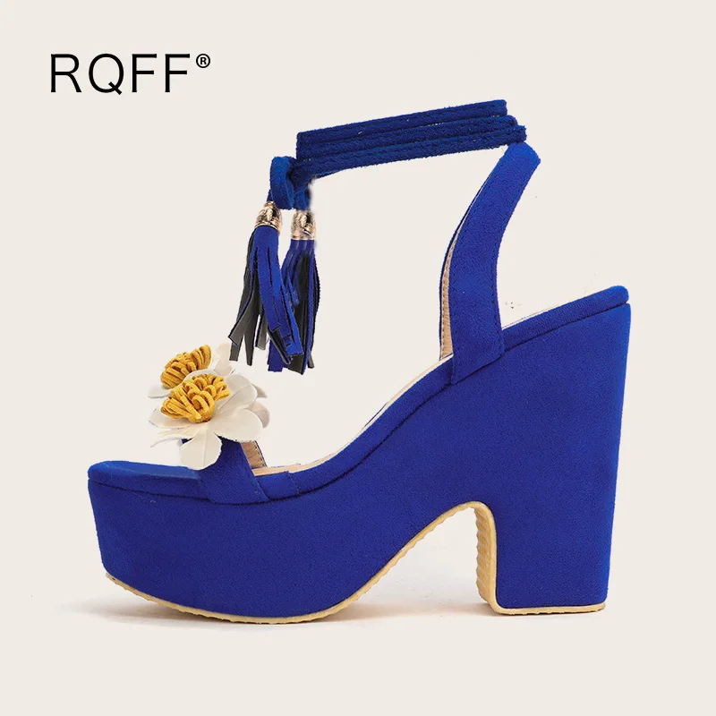 

Platform Shoes for Women 2021 Summer New Fashion Open Toe Sexy Square High Heels Plus Size 44 Modern Sandals Ankle Strap Flower