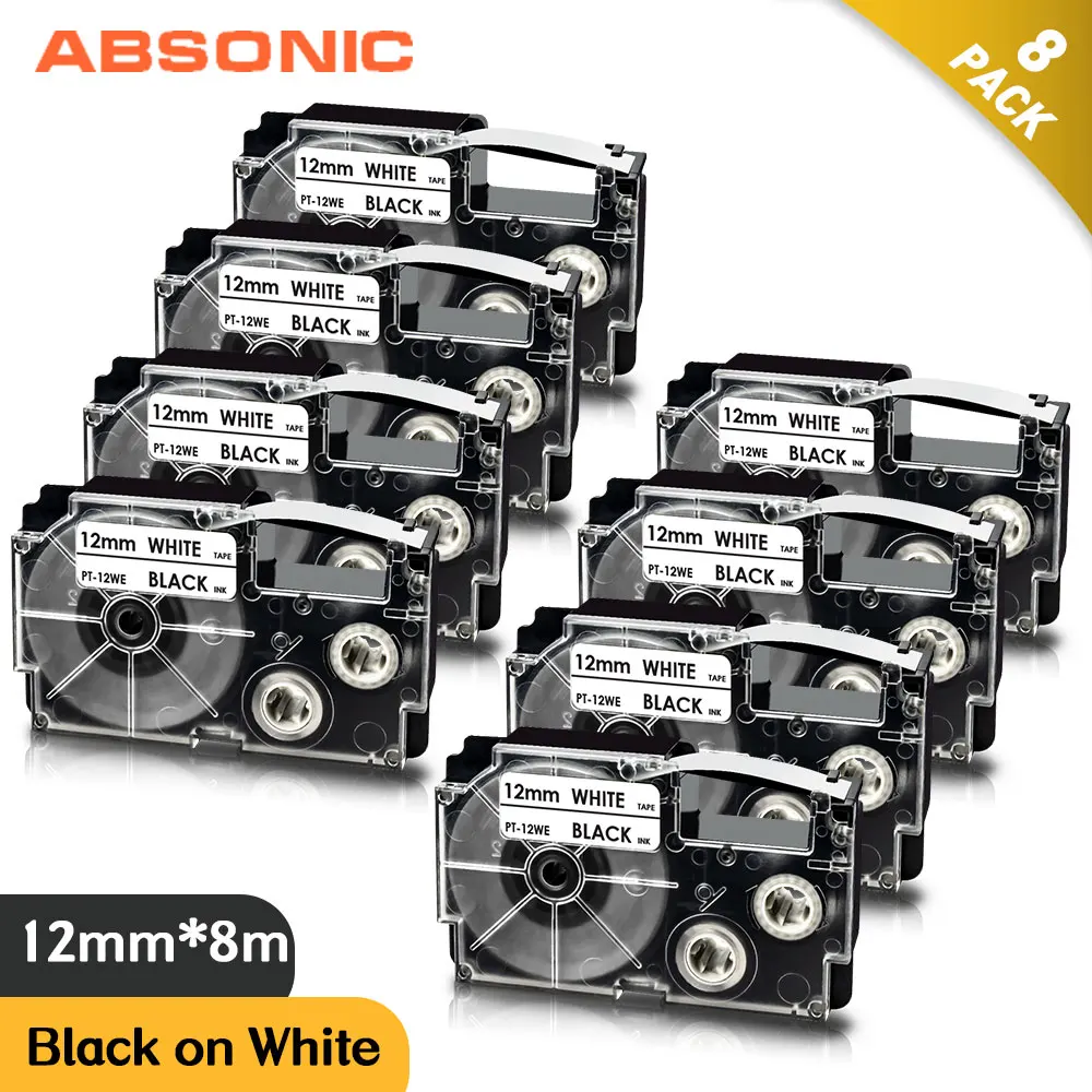 

Absonic 8PK XR-12WE черный на белом лента для этикеток совместимый для объектива с оптическими зумом Casio KL-60 KL-60S этикетировщик EZ машина для нанесения...