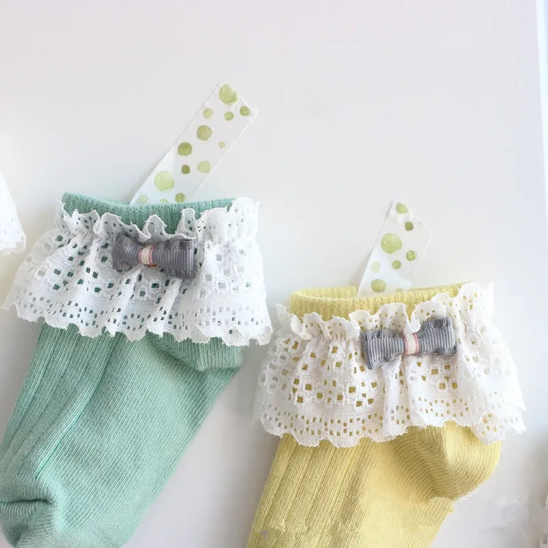 

Infant Baby Girls Cotton Socks Ruffled Lace Bowknot Princess Sock Kids Soft Short Socks Solid Color Spring Autumn 1-5Years