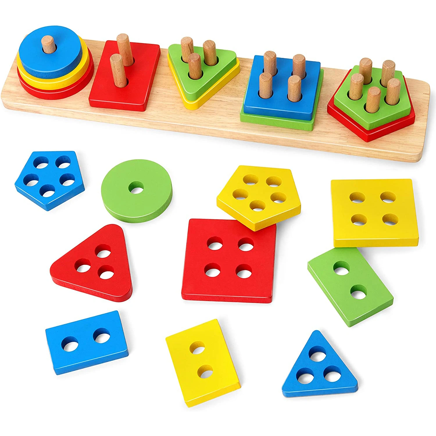 

Wooden Sorting Stacking Toys Recognition Puzzle Stacker Montessori Early Educational Puzzles for Years Old Boys and Girls