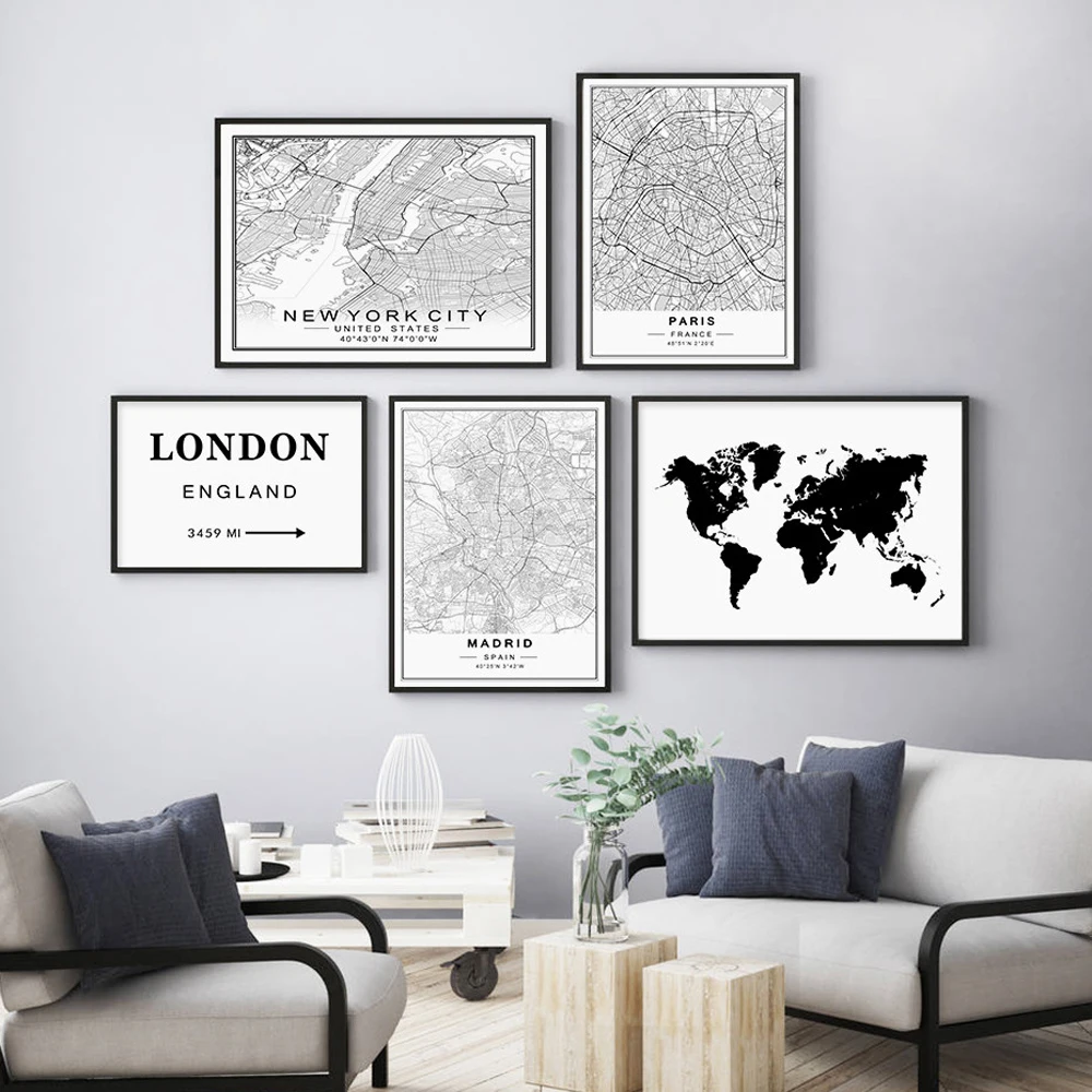 Карта городов мира плакат Москва Рим Лондон Nordic Минималистский женская обувь из