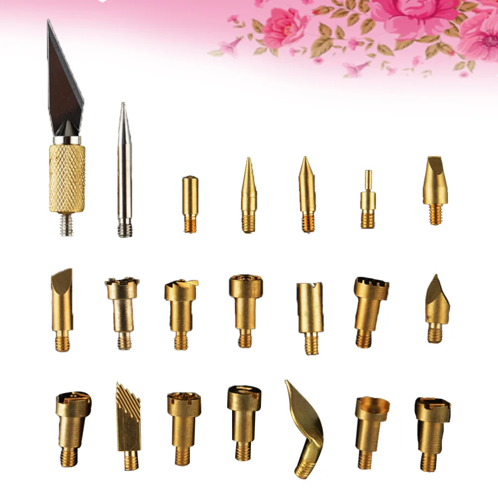 

22PCS Copper Soldering Iron Tip for Leather Woodworking Sealing Single Line Decorate Pyrography DIY Tools Kit