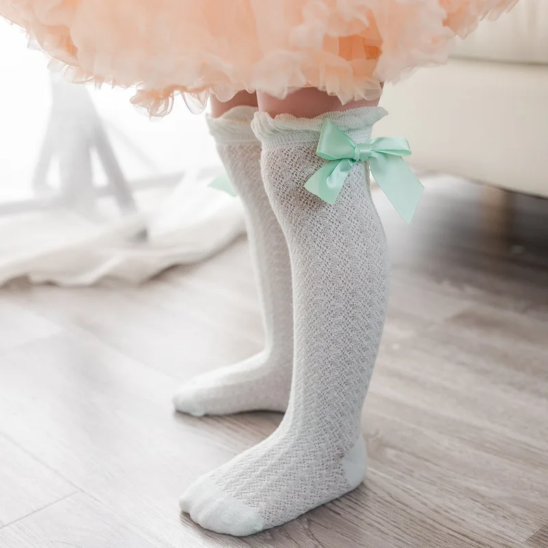 Calcetines altos hasta la rodilla de algod&oacute;n para beb&eacute;, medias de malla con lazo para reci&eacute;n nacido, ni&ntilde;a y ni&ntilde;o, para Navidad, Invierno-2