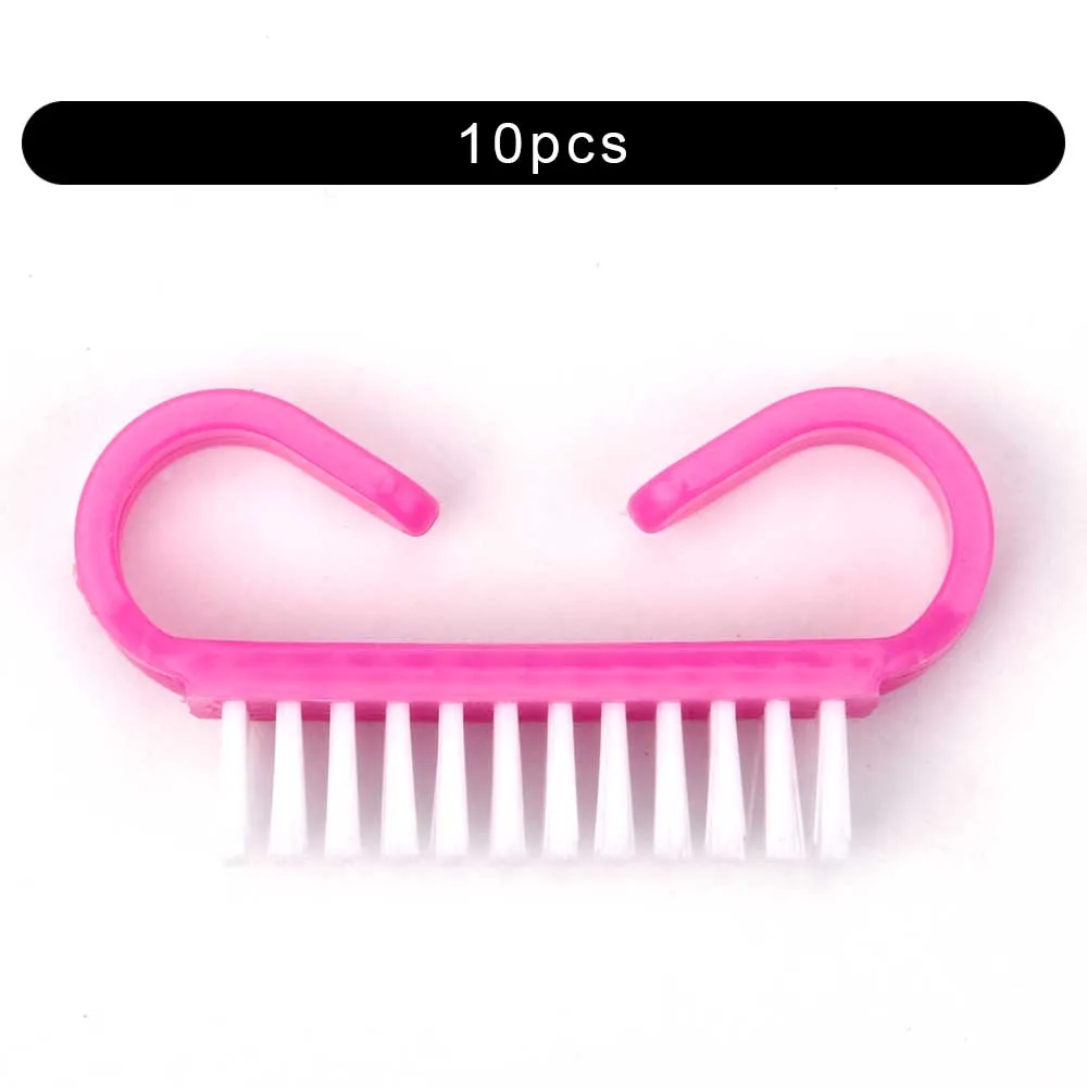 10pcs Solid Pink Чистящая щетка для ногтей маникюр педикюр инструменты Ручка гель удаление для очистки от пыли уход пластик косметика для ногтей кисти для женщин - Цвет: 10pcs Solid Pink