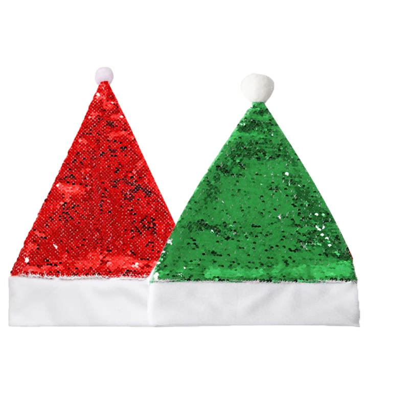 

10 шт./лот Персонализированная шапка рождественского мороза, шапка Санта с блестками и помпоном, милое Сублимационное украшение на Рождество