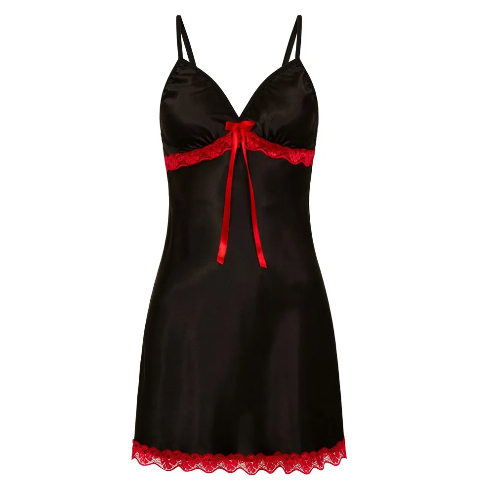 

Pyjama Femme Womens Nighte Dress Plus Size Lace Bow Lingerie Babydoll Satin Silk Nightgown For Ladies Sleepskirt Home Clothes #3