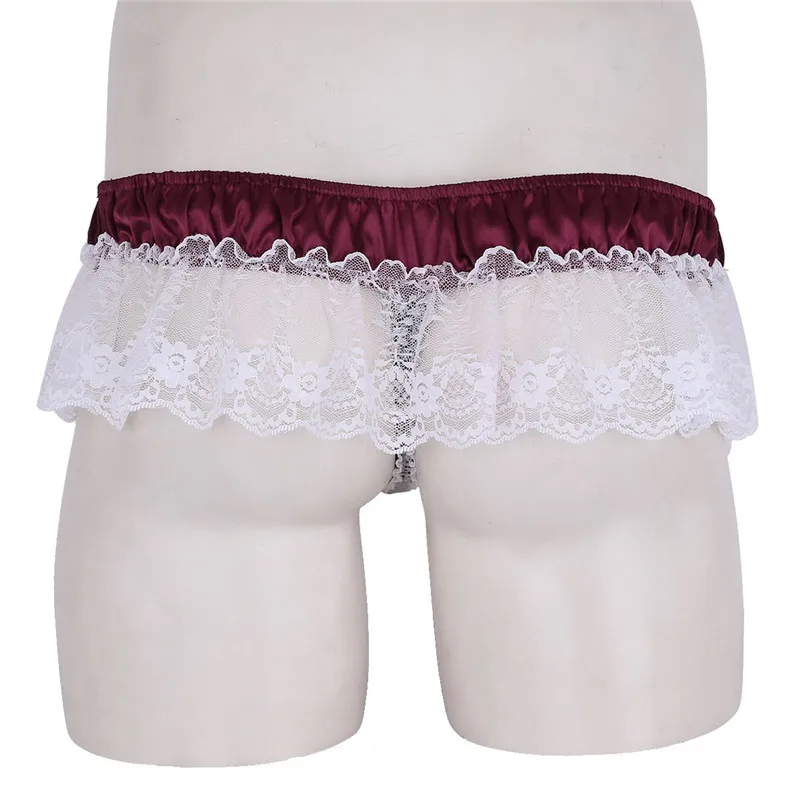 Мужские блестящие мягкие атласные гофрированные Цветочные кружевные трусы с