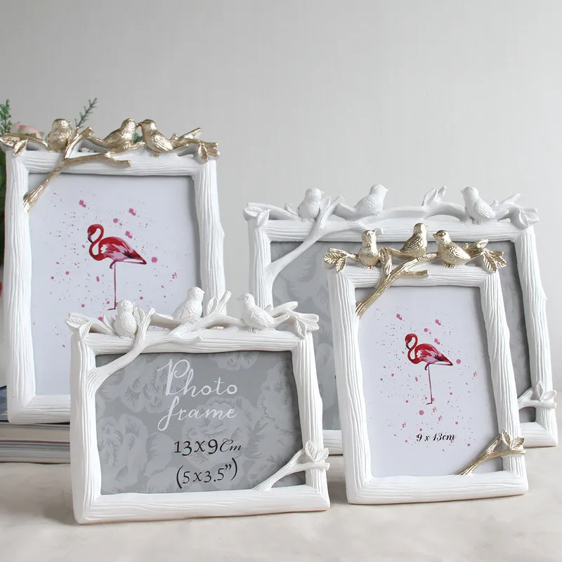 

3D Bird Resin Photo Frame Creative Vintage Birds Tree Pictures Wedding Bedroom Wall Desktop Decor Ornament Gift Rectangle Frames