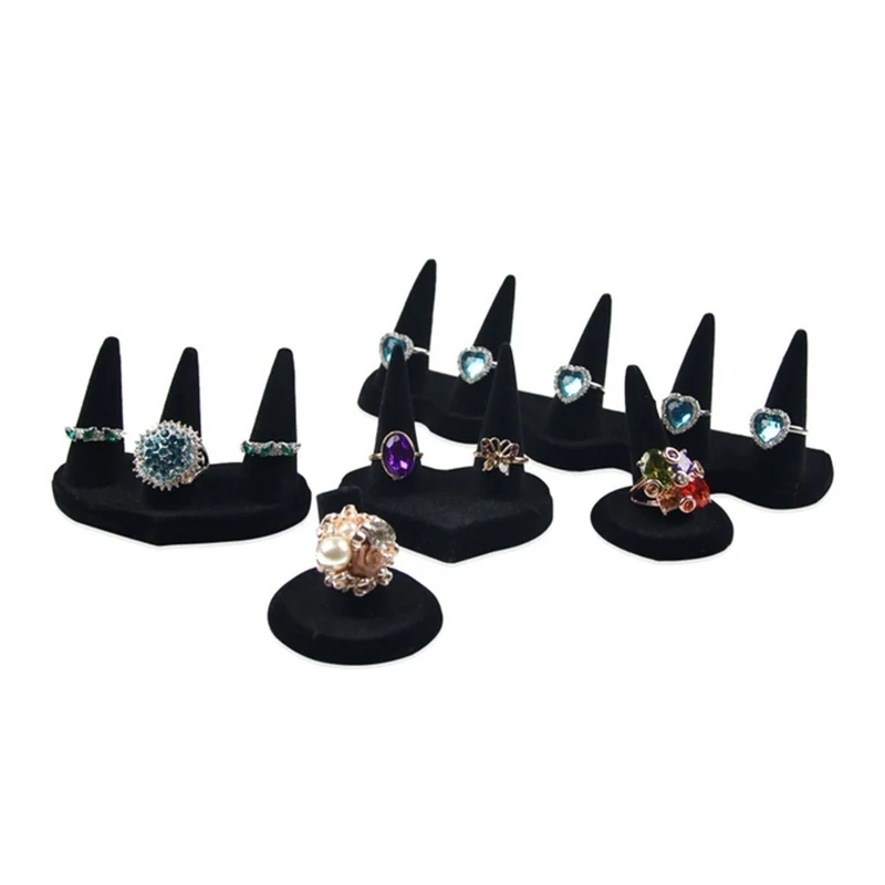 

Velvet Finger Cone Fingertip Ring Stand Display Black Mountain Ring Jewelry Display Stand Holder Storage Showcase Organizer