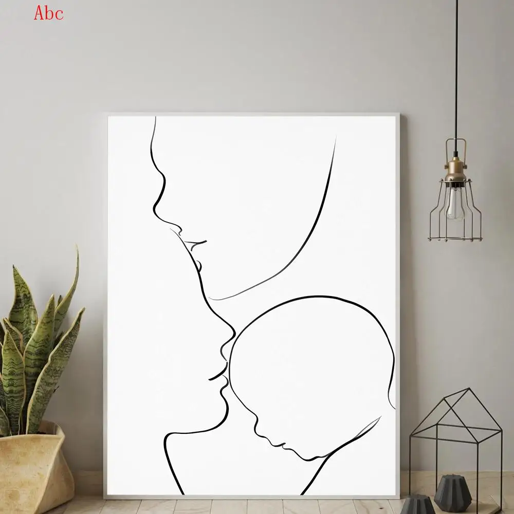 

Абстрактная минималистическая фигурка, линейный художественный плакат, Папа, мама и ребенок, семейная Картина на холсте, Скандинавская Нас...