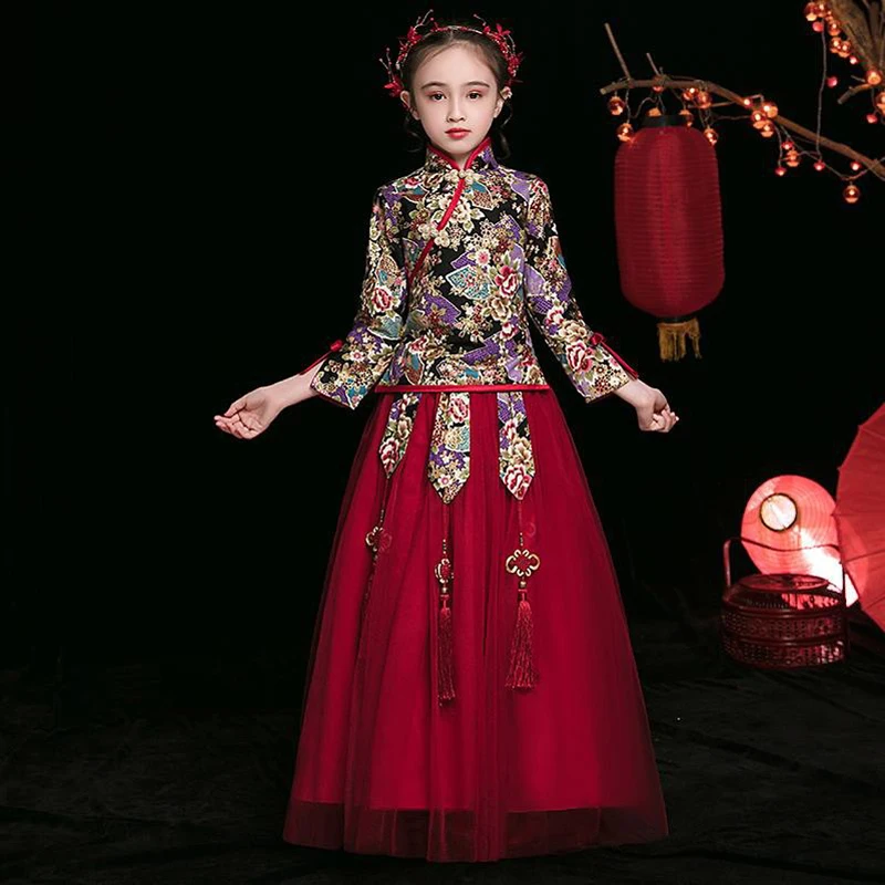 Китайские платья HanFu для девочек цветочное свадебное платье подружки невесты