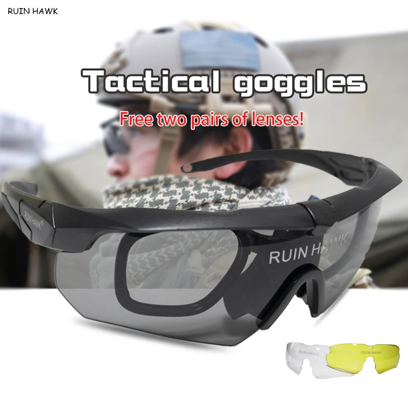 

Outdoor Sport No Polarized Sunglasses for Hiking Climbing Glasses Tactical Military Goggles Eyewear with 3 Lens Sunglasses