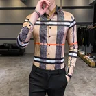 Рубашка мужская приталенная с длинным рукавом, блуза с принтом в клетку, большие размеры 4XL 5XL, весна 2020