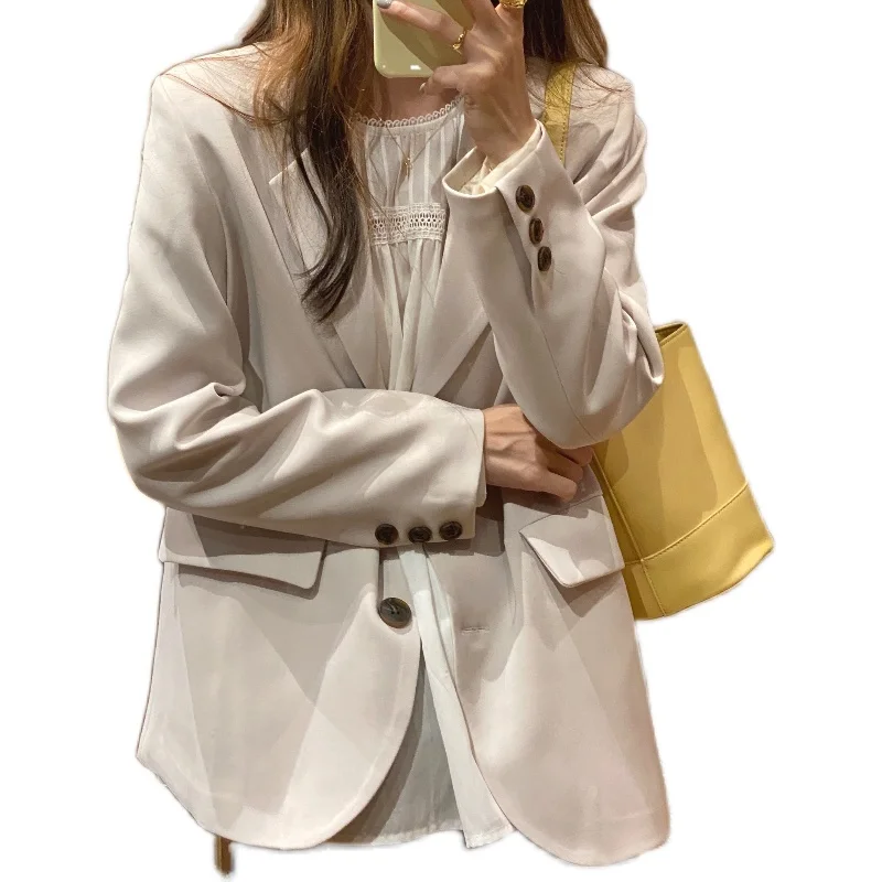 

New suits Female Vintage Autumn Office Ladies Notched Collar BLACK Women Blazer Breasted Jacket Casual Pockets Female Suits Coat