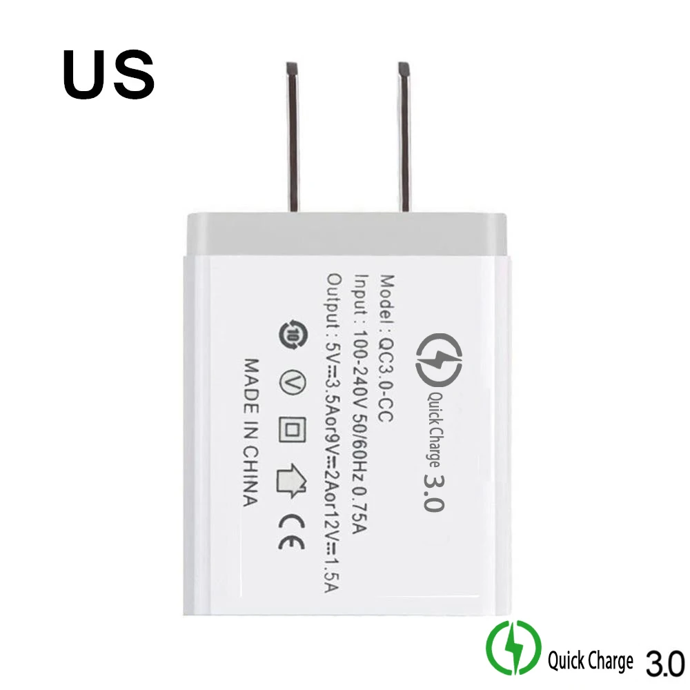 Быстрое зарядное устройство для ЕС/США, 5 В/3,0 А, QC, USB, зарядное устройство для телефона, настенное, быстрое зарядное устройство, кабели для iphone, huawei, Xiaomi, samsung, Galaxy, ipad, Apple