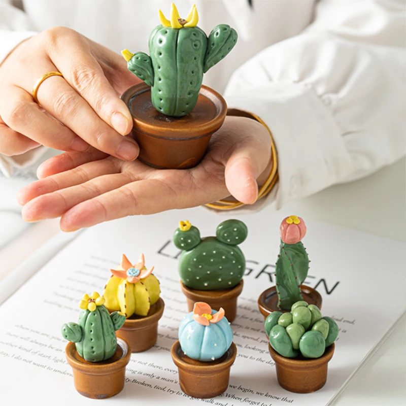 

Miniature Simulation Ceramic Cactus Figurine decorative pots statue bonsai sculpture kawaii home office desk car decor ornaments
