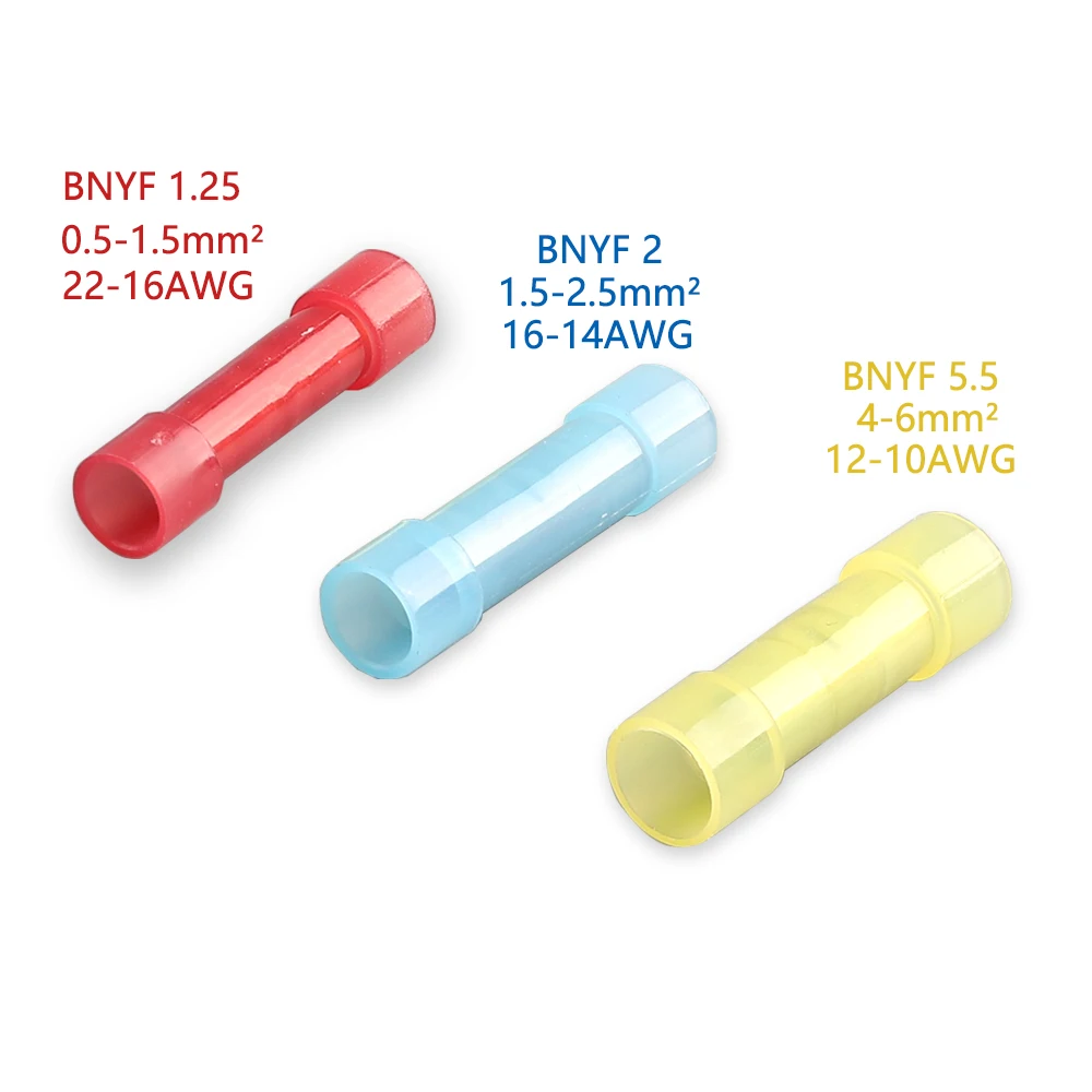 

BNYF Nylon Insulated Straight Butt Wire Terminal Connector Copper Conductor Electrical Cable Crimp Terminals10PCS 30PCS 50PCS
