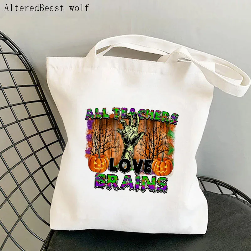 

Women Shopper bag Teacher love brain Printed Kawaii Bag Harajuku Shopping Canvas Shopper Bag girl handbag Tote Shoulder Lady Bag