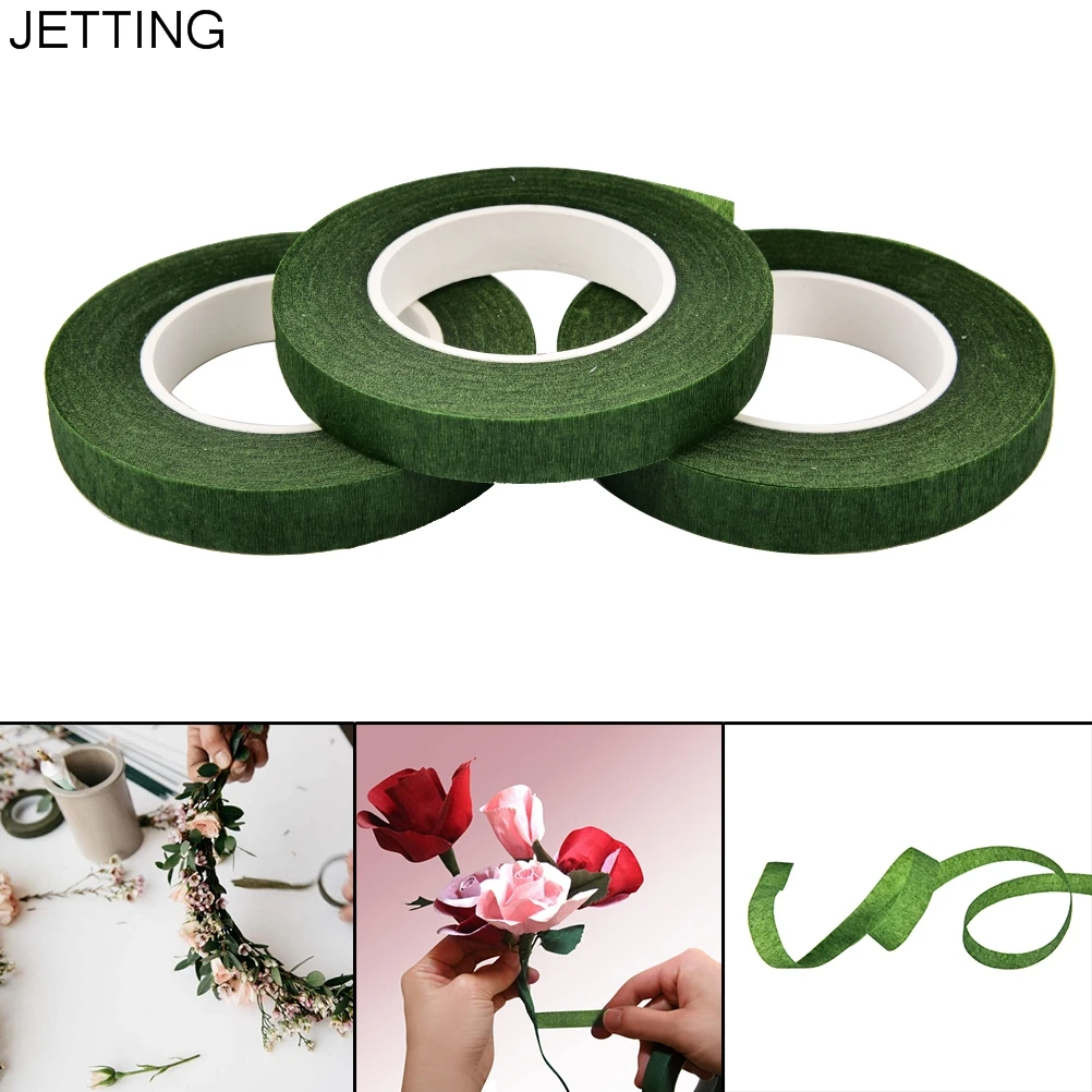 

12m Florist Stem Green Color Tape Wire Floral Work Plastron Floral Resealable Elastic Tape Wrap Width: 12mm