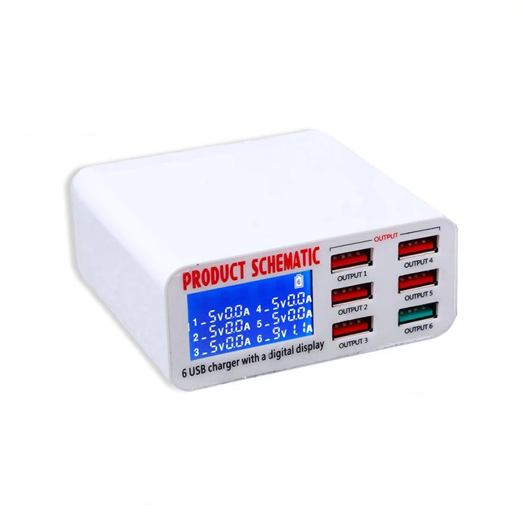 

USB Charge 3.0 6-Port 6A USB Charger Adapter Hub Multi Port USB Hub With Charger Dock Station with LCD Display Auto Detect Tech
