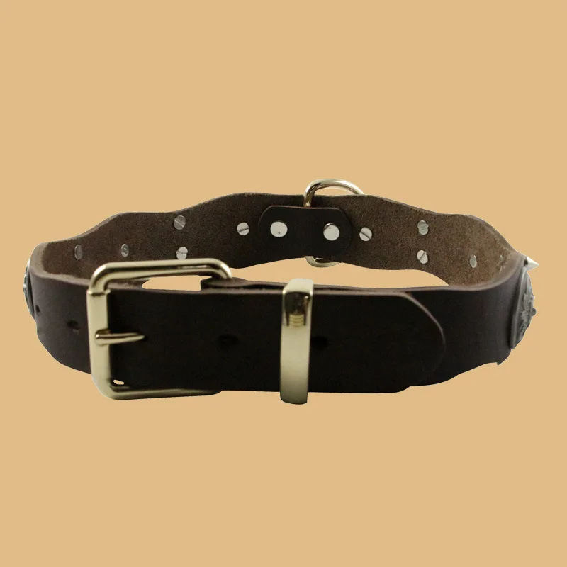 Собака заклепки ошейники для собак Высококачественная коровья кожа круглый пуля
