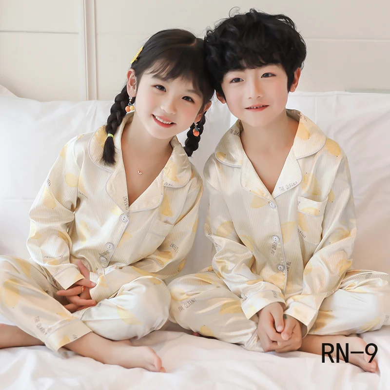 Весна 2020 шелковые Детские пижамы с длинным рукавом осенняя модная домашняя