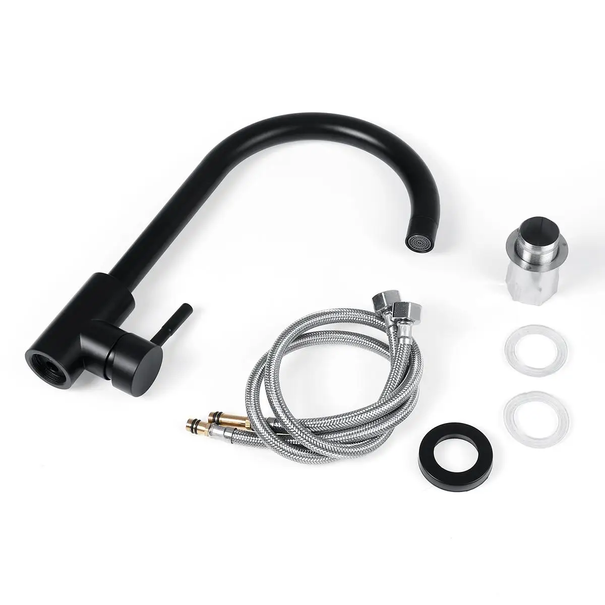 

Stainless Steel Black Kitchen Faucet Kitchen Sink Water Tap Hot and Cold Single Handle Tap 360 Rotation Kitchen Shower Faucet