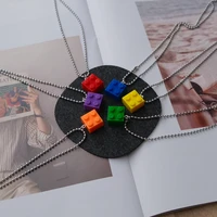 rainbow colors building blocks pendant necklace personality design retro fashion classic creative toy necklace jewelry for kids