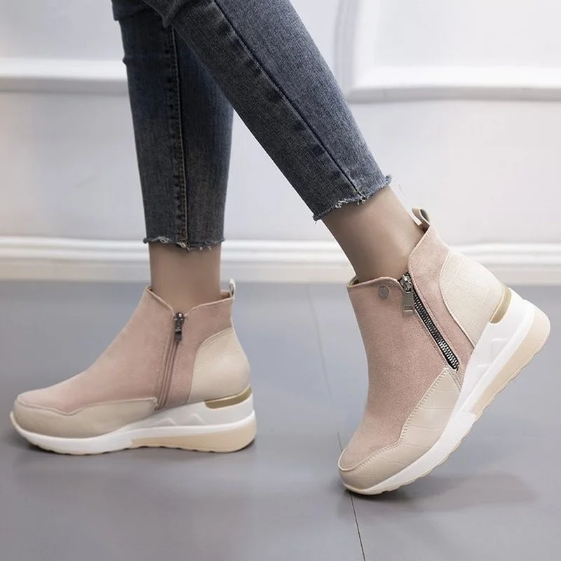 

2022 New Short Boots Women Shoes Autumn Winter Plus Size 43 Ankle Fashion Motorcycle Boots Wedges High Top Sneakers Women Shoes