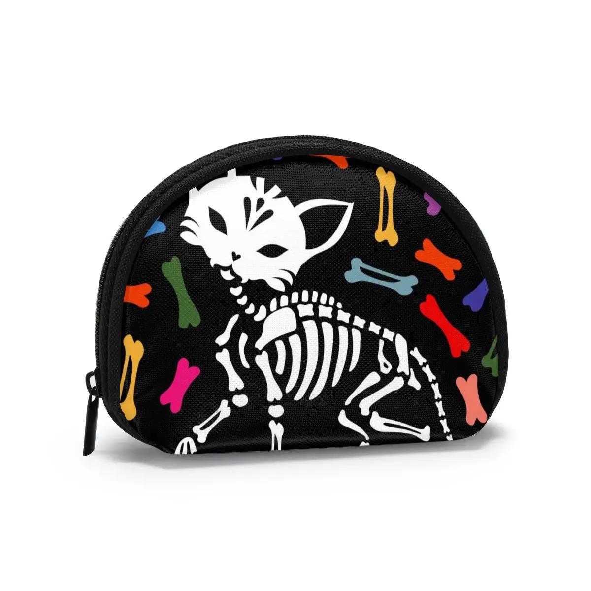 

Women Wallets Zipper Small Wallet Short Credit Card Coin Purse FemaleLovely Cat Skeleton Day Of The Dead