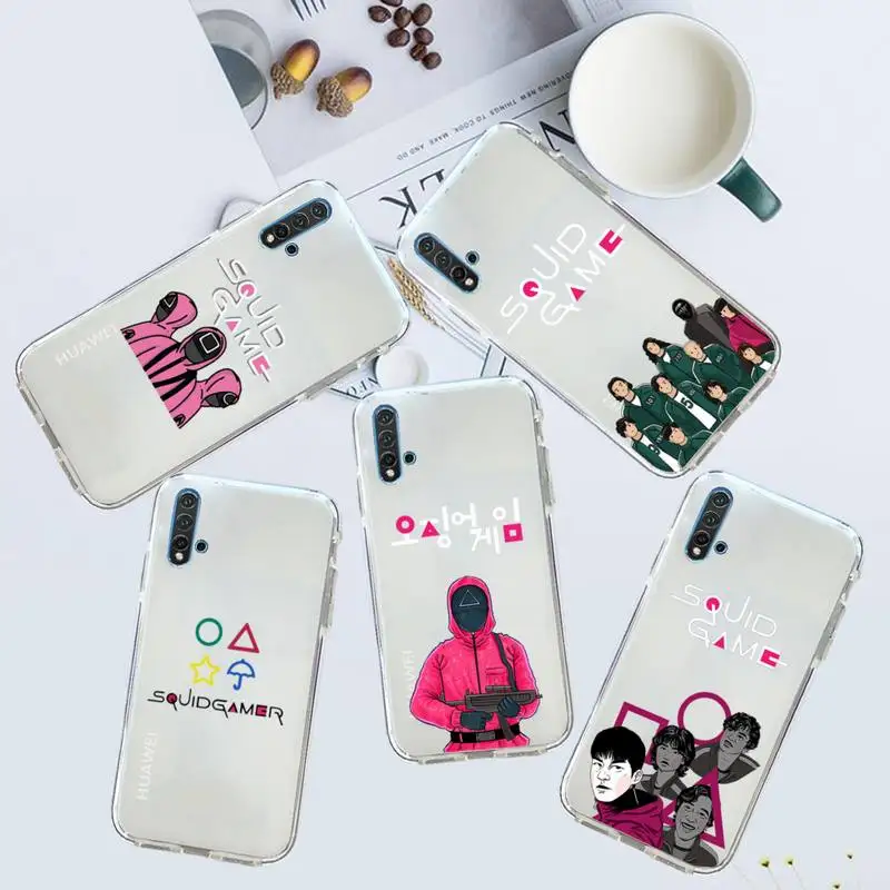 

Hot Squid game TV Phone Case Transparent for Huawei honor P mate 40 20 30 10 50 i 9 x mate pro lite 8a