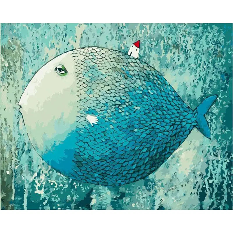 GATYZTORY краска по номерам мультфильм рыба ручная ed ing Art подарок DIY картинки на
