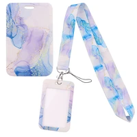 yq576 glitter blue marble lanyard phone straps id card holder travel bus card badge holder neck strap keychain hang rope lariat