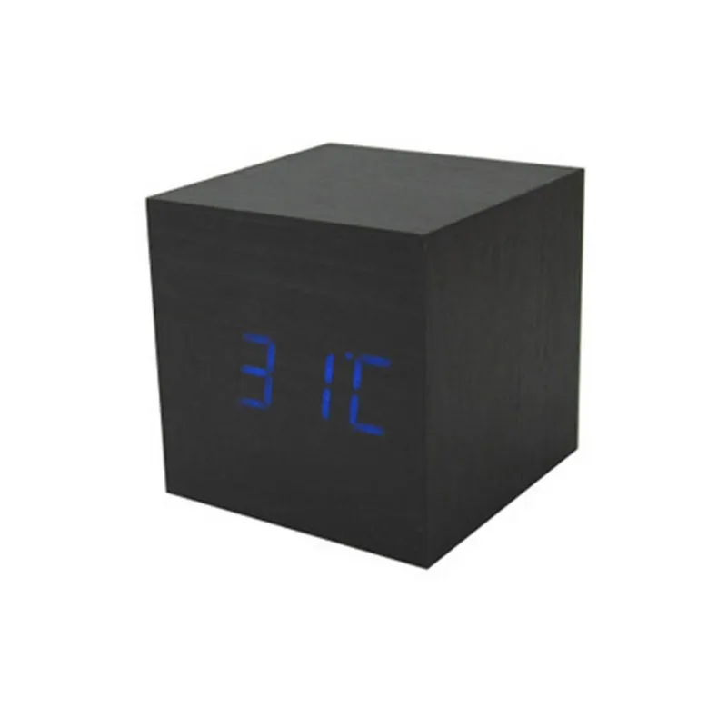 blue 1 Светодиодный треугольный будильник из черного дерева, настольные часы со звуковым контролем, электронные часы - Цвет: blue 1