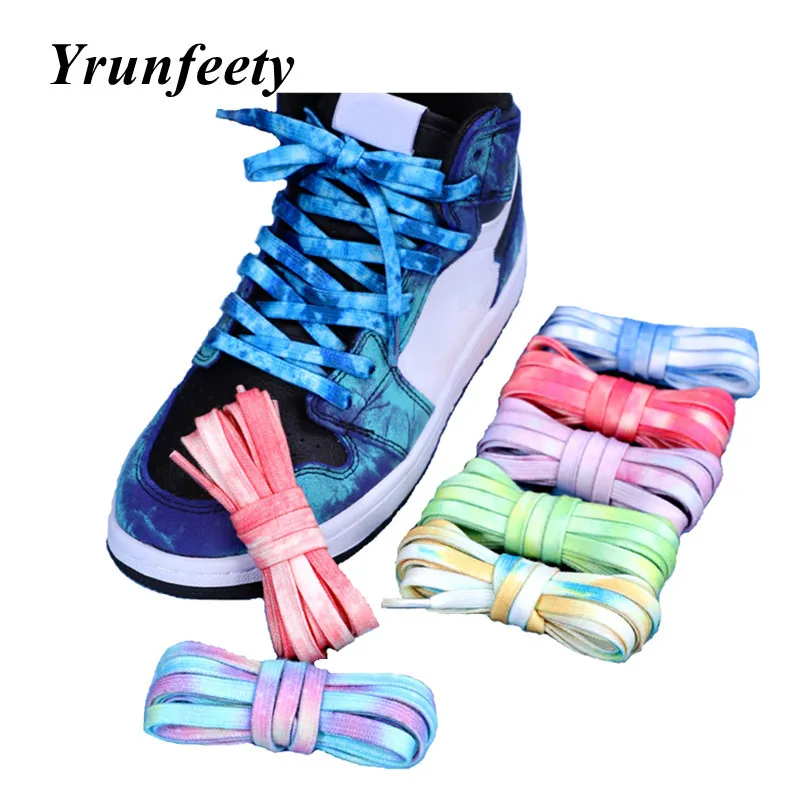 

2022 New Dyeing Shoelaces 47"/55"/63" Tie Dye Shoelace Flat Gradation Shoelaces Sublimation Lace Print Laces for Woman Man Shoes