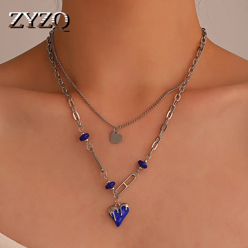 ZYZQ модное голубое Двухслойное ожерелье-цепочка для женщин в стиле хип-хоп модная
