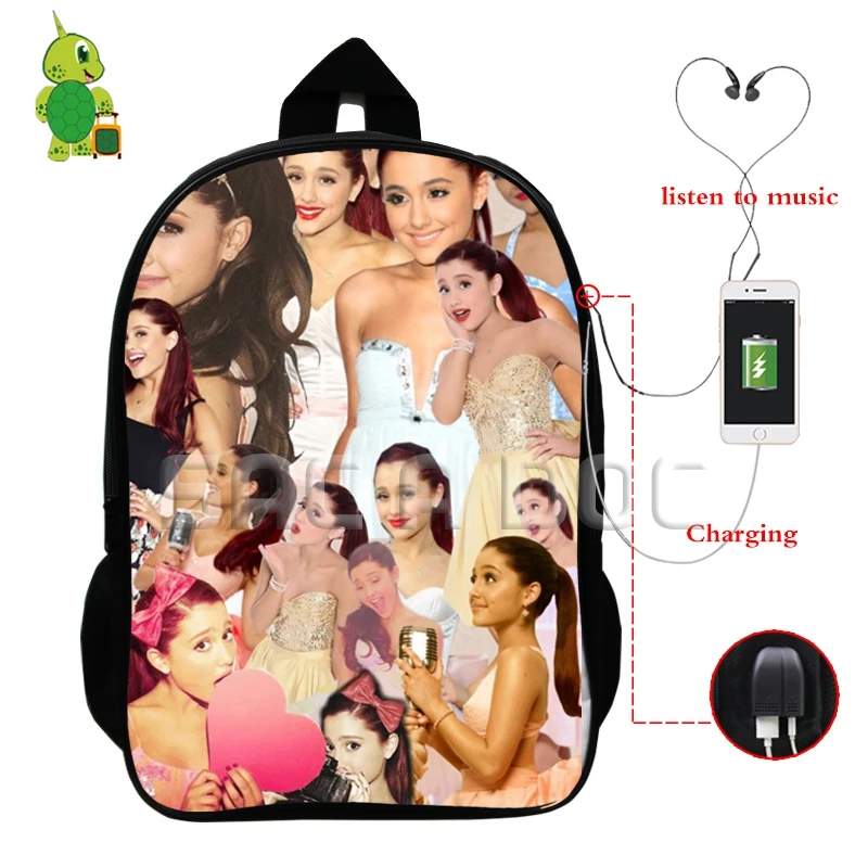 Ariana большая сумка-рюкзак знаменитая звезда Многофункциональный usb зарядка Разъем для наушников школьные сумки для подростков женщин мужчин повседневные дорожные сумки - Цвет: 21