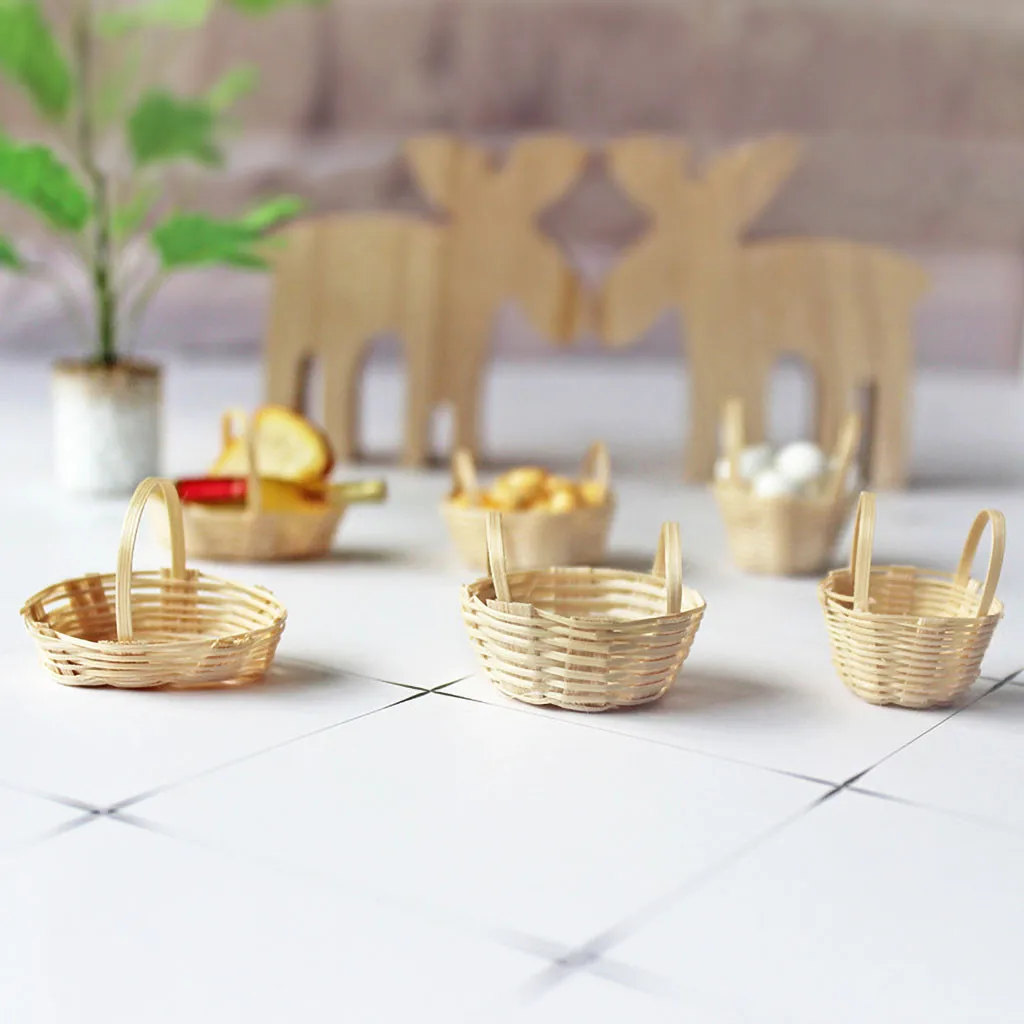 Миниатюрная бамбуковая корзина для кукольного домика 1:12 модель сцены игра