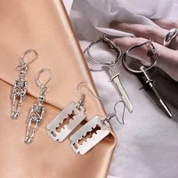 flatfoosie 3pairset silver color sword drop earrings female gothic earring sets personality creative skeleton earring jewelry