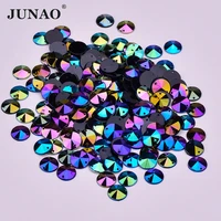junao 500pcs 10mm sewing black ab rhinestone applique flat back acrylic crystal gems round diamond strass sewing stone for dress
