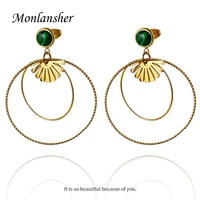 monlansher geometric big circle drop earrings gold color titanium steel natural stone earring for women stylish earrings jewelry