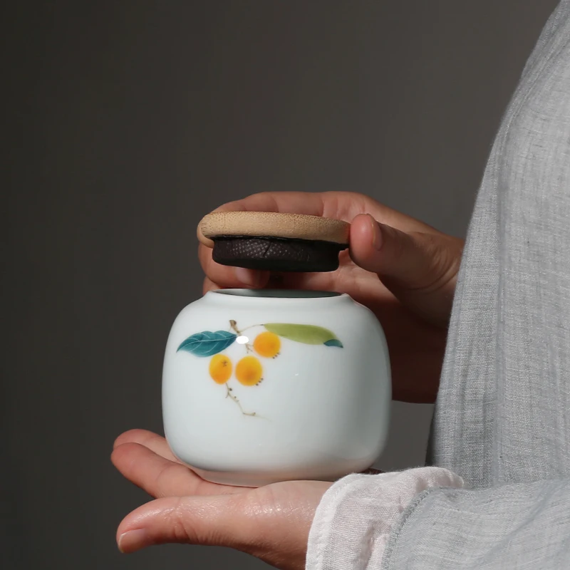 Керамическая банка для чая ручной росписи хранения китайского кунг фу маленькая