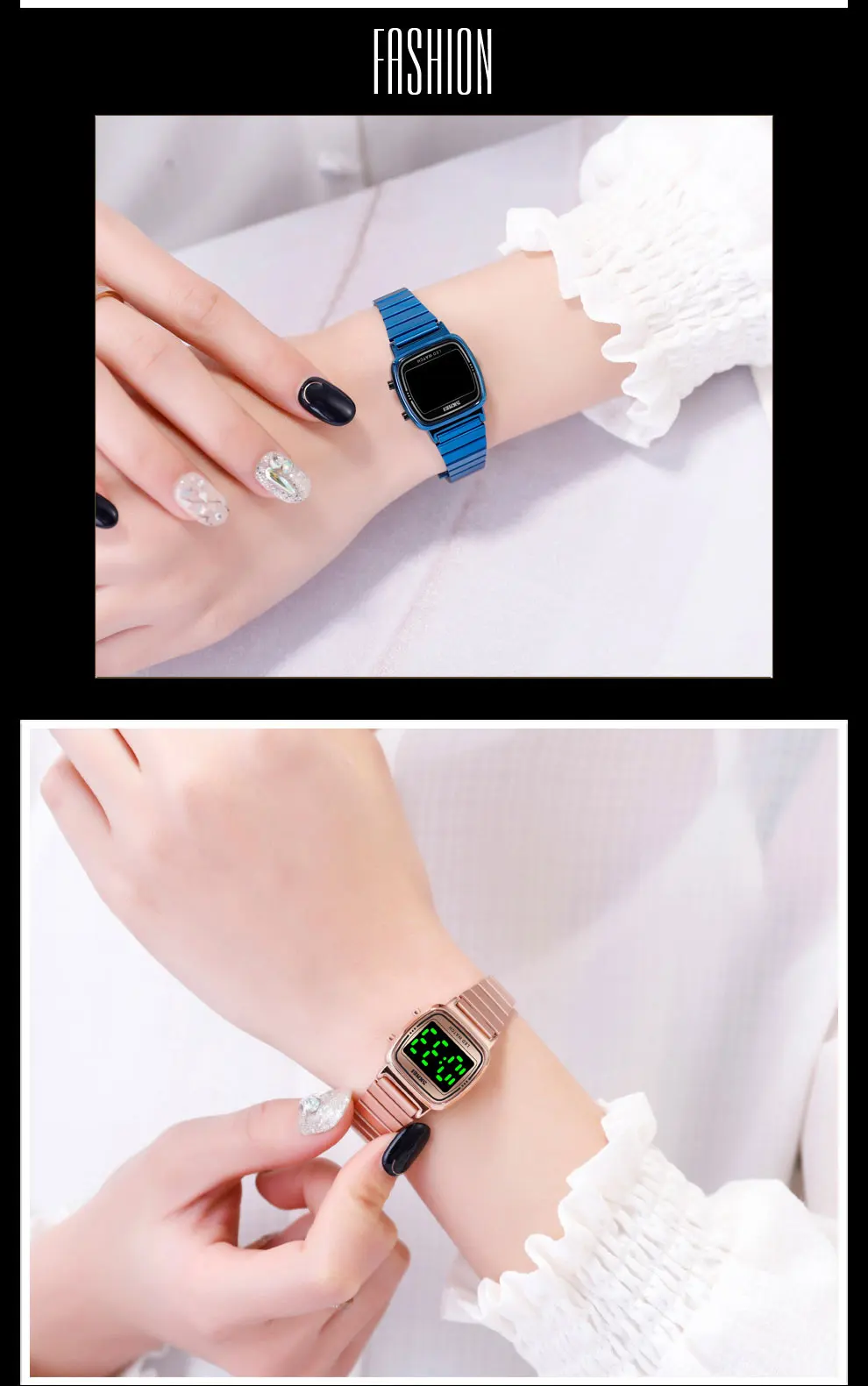 SKMEI Ultra Thin Luxury Women's Silver Stainless Steel Watches Women Fashion LED Digital Dress Business Wrist watch Reloj Mujer