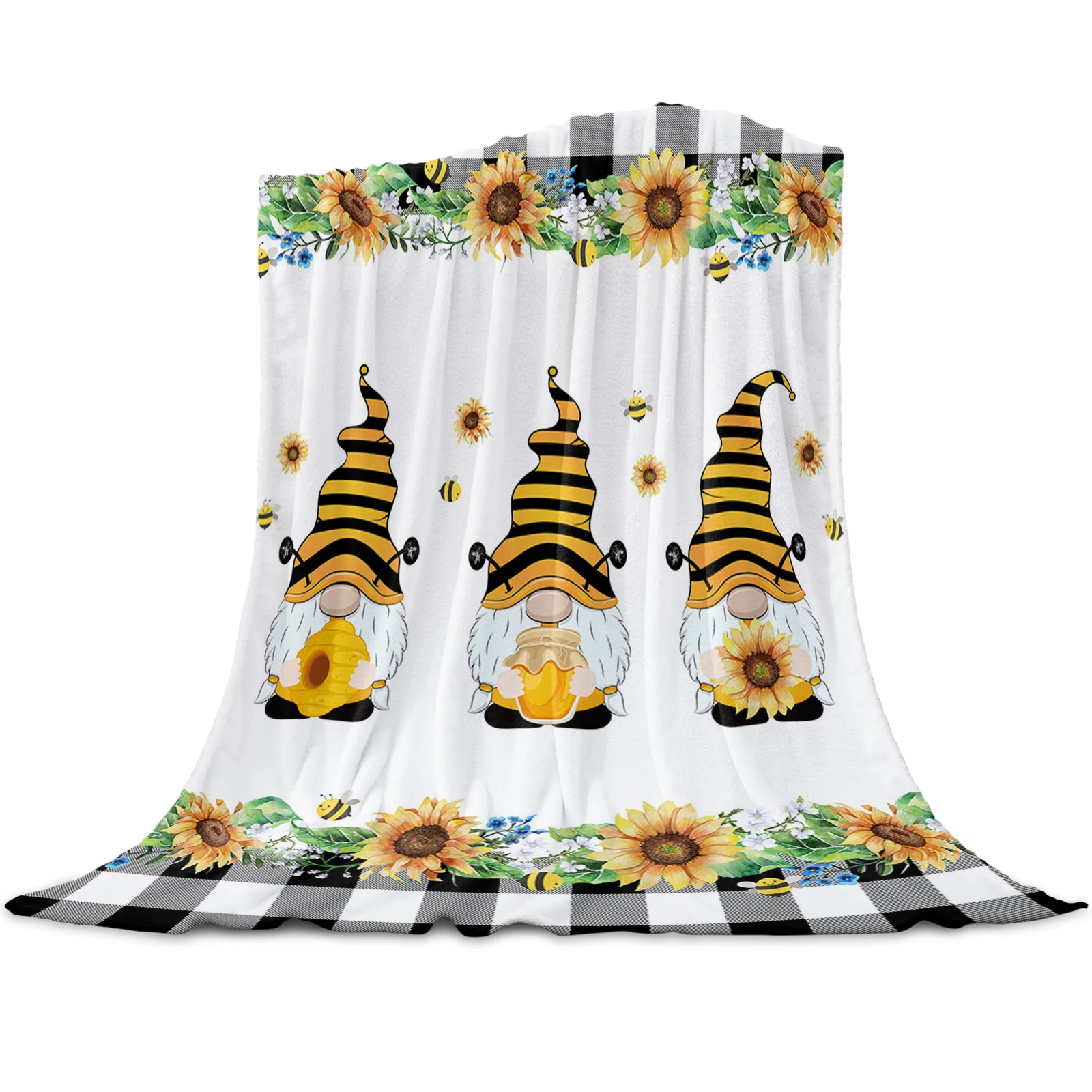 

Bee Dwarf Sunflower Lattice Blankets for Beds Home Bedspread Travel Flannel Blanket Throw Blanket for Sofa