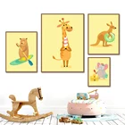 Слон жираф Ленивец медведь кенгуру лягушка хобот стены искусства холст картина скандинавские плакаты и принты настенные картины Детская комната Декор