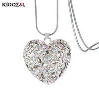 kioozol vintage hollow colorful cubic zirconia heart pendant rose silver color long necklace for women vintage jewelry 303 ko2